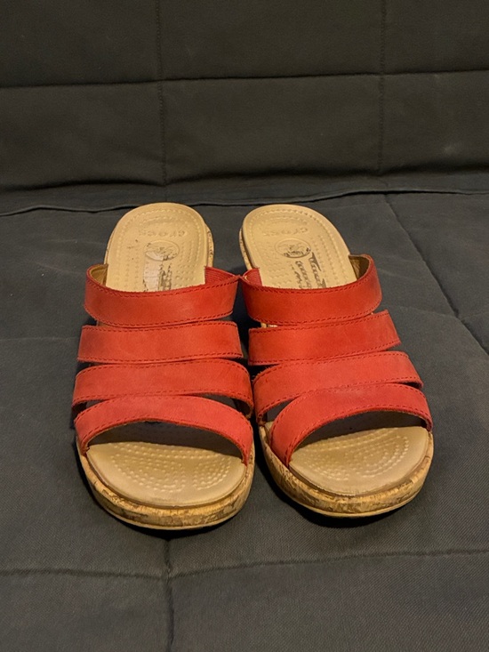 CROCS Shoes - CROCS Red Multi-Strap Slip-On Wedge Sandals